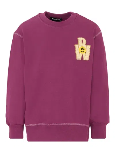 Barrow Kids' Teddy-print Crew-neck Sweatshirt In Purple