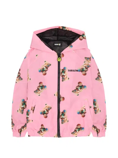 Barrow Kids' Teddy Print Hooded Jacket In Pink