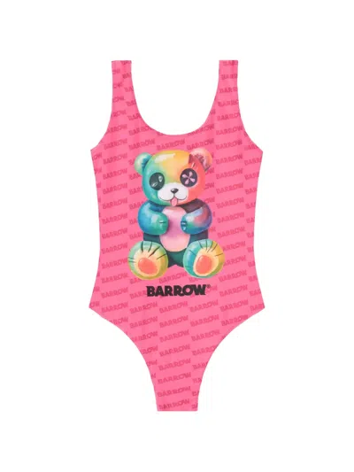 Barrow Kids' Teddy Print Swimsuit In Pink