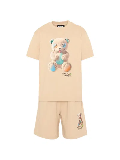 Barrow Kids' Teddy-print Shorts Set In Brown