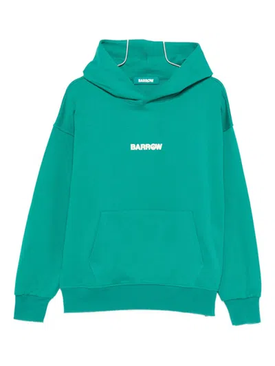 Barrow Unisex 100% Cotton Hooded Sweatshirt With Kangaroo Pocket Lettering Logo In Verde