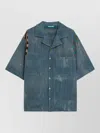Barrow Bowling Collar Shirt With Micro-checkered Pattern In Blue