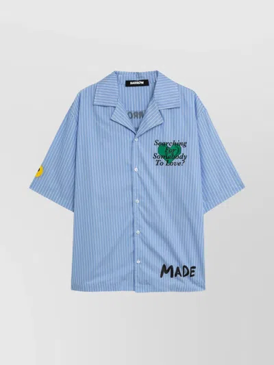 Barrow Unisex Striped Poplin Shirt With Graphic Print In Blu