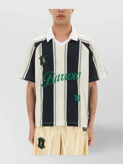 Barrow V Neck Striped Patch T-shirt In White
