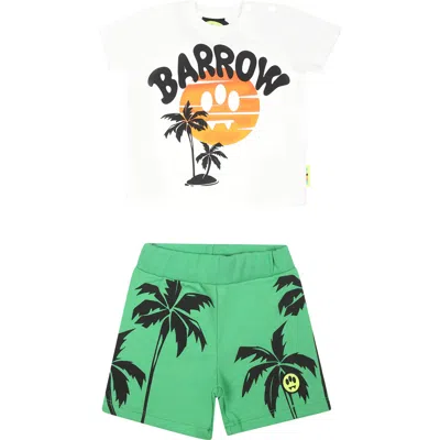Barrow White Suit For Baby Boywith Smiley And Palm Tree In Green