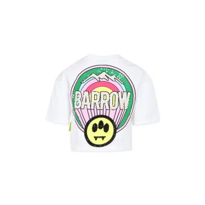 Barrow Kids' White T-shirt For Girl With Smiley In Off White