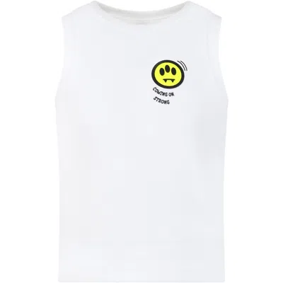 Barrow Kids' White Tank Top For Girl With Logo In Bianco