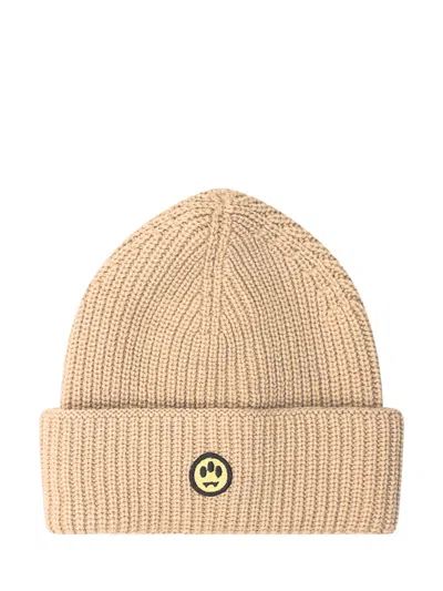 Barrow's Beige Logo Knitted Beanie Hat In White