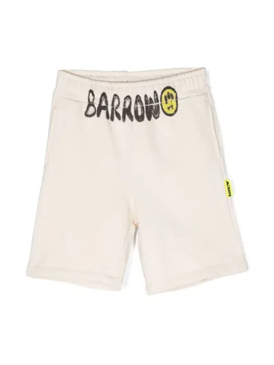 Barrow Kids' Printed Cotton Sweat Shorts In Cream