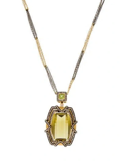 Pre-owned Barry Brinker 18k 1.58ctw Diamond, Quartz & Peridot Pendant Necklace, 18" In Multi