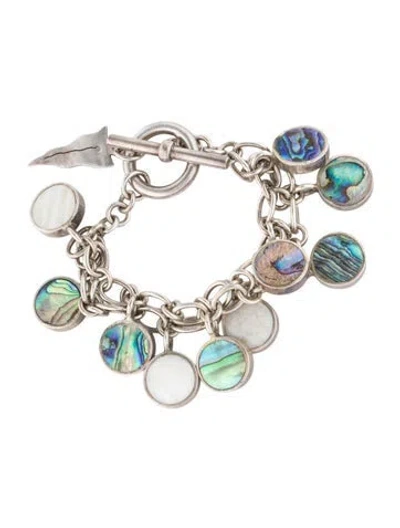 Pre-owned Barry Brinker Mother Of Pearl Charm Bracelet, 6.25" In Multi