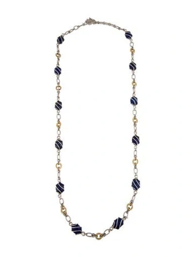 Pre-owned Barry Brinker Two-tone Lapis Lazuli Station Necklace, 35.5" In Multi