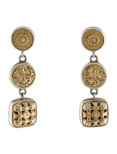 Pre-owned Barry Brinker Two-tone Three Drop Earrings In Multi