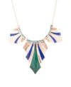 Barse Abstract Art Deco Genuine Multi Stone Golden Pendant Necklace In Genuine Blue Turquoise,green Malachite