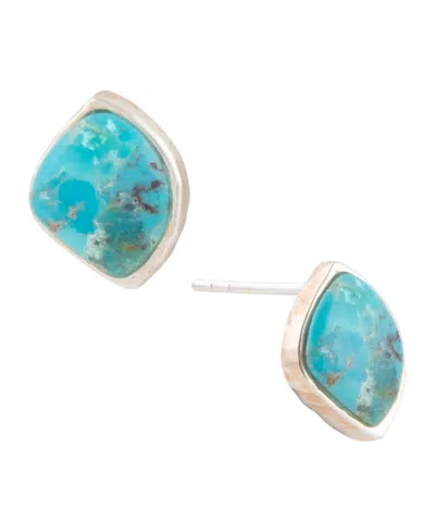 Barse Abstract Blue Turquoise Silver Post Stud Earrings In Multi