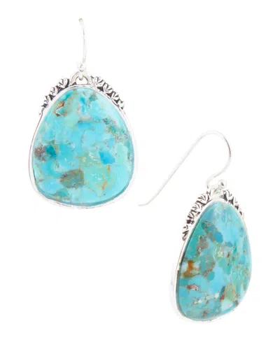 Barse Agave Genuine Blue Turquoise And Silver Drop Earrings