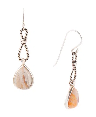 Barse Astro Genuine Wood Opal And Sterling Silver Teardrop Drop Earrings In Gray