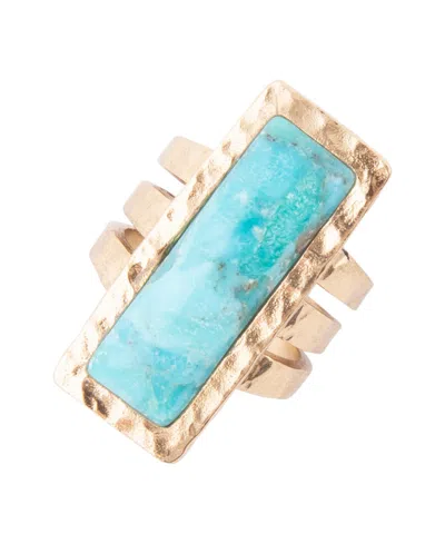 Barse Aztec Genuine Turquiose Bronze Rectangle Ring In Genuine Turquoise