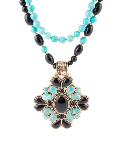 Barse Barcelona Blue Turquoise And Black Onyx Golden Statement Necklace