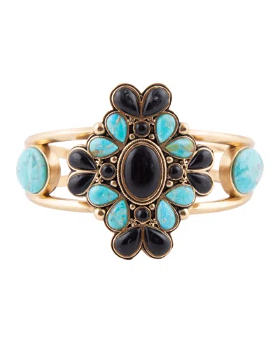 Barse Barcelona Blue Turquoise Black Onyx Golden Cuff Bracelet