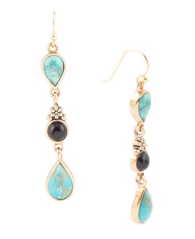 Barse Barcelona Genuine Turquoise Onyx Golden Bronze Teardrop Drop Earrings In Genuine Turquoise,genuine Onyx