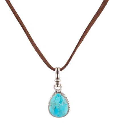 Barse Basic Blue Turquoise And Silver Pendant Leather Necklace In Multi