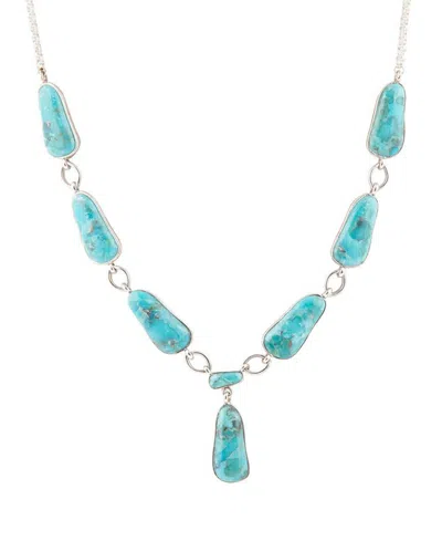 Barse Biwa Blue Turquoise And Silver Link Necklace In Silver,turquoise