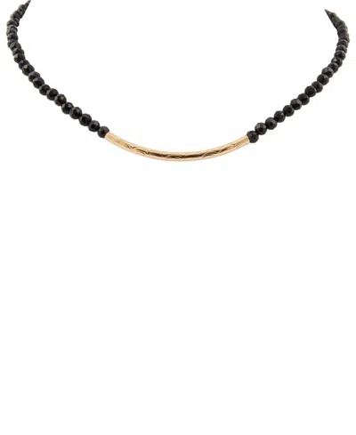 Barse Black Onyx Golden Bar Necklace