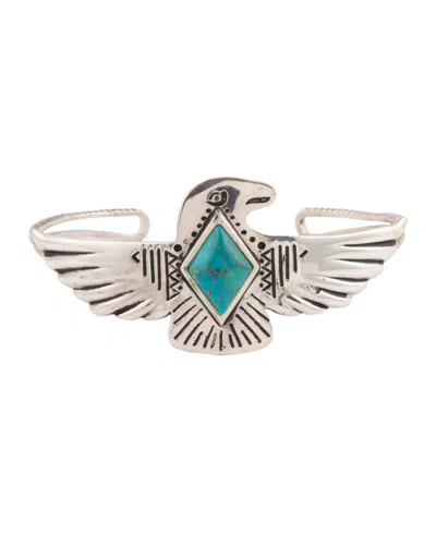 Barse Blue Turquoise And Silver Phoenix Cuff Bracelet In Metallic