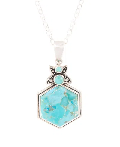 Barse Blue Turquoise And Sterling Silver Hexagon Pendant Necklace In Genuine Turquoise