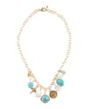 Barse Blue Turquoise And White Cultivated Pearl Multi Charm Necklace