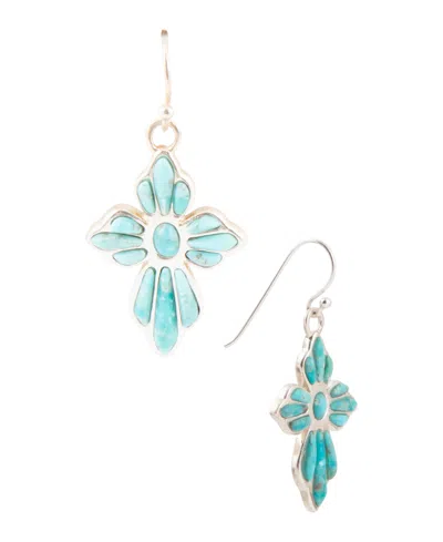 Barse Blue Turquoise Cross Silver Drop Earrings