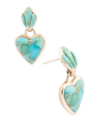 Barse Blue Turquoise Heart Silver Drop Post Earrings In Green