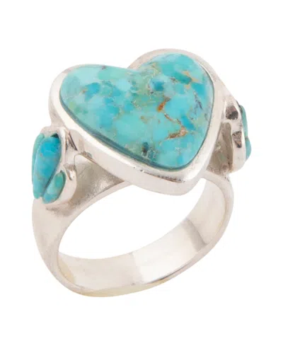 Barse Blue Turquoise Heart Silver Statement Ring