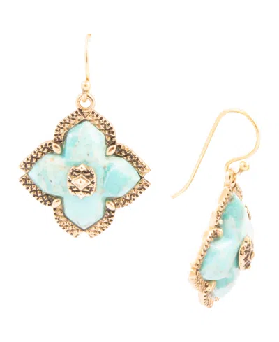 Barse Blue Turquoise Maltese Golden Cross Earrings In Neutral