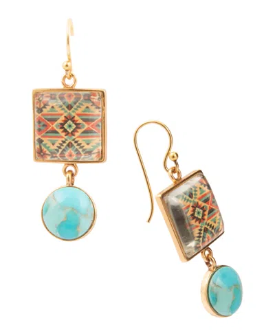 Barse Brarse Native Weave Blue Turquoise Golden Drop Earrings