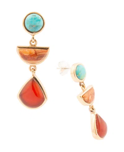 Barse Bronco Blue Turquoise And Carnelian Golden Drop Post Earrings In Multi