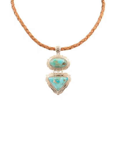Barse Bronco Blue Turquoise Silver Concho Pendant Leather Necklace