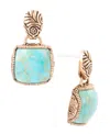 Barse Carved Blue Turquoise Golden Square Drop Earrings In Genuine Turquoise