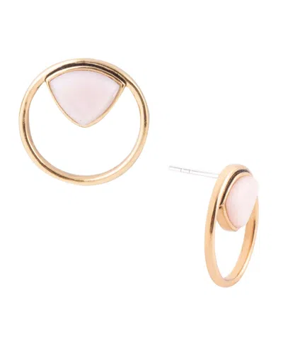 Barse Circle Genuine Pink Opal Triangle Stud Earrings