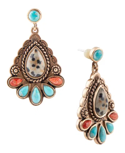 Barse Dalmatian Jasper Colorful Golden Drop Earrings In Multi