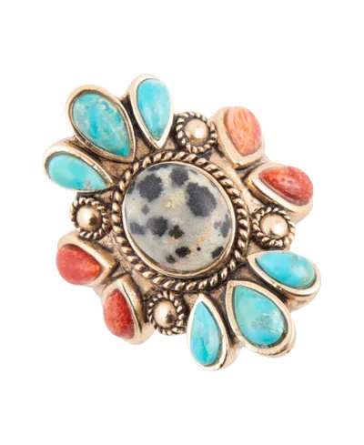 Barse Dalmatian Jasper Multi Color Stone Golden Ring