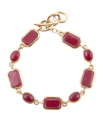 Barse Delicately Genuine Red Onyx Rectangle And Circle Link Bracelet