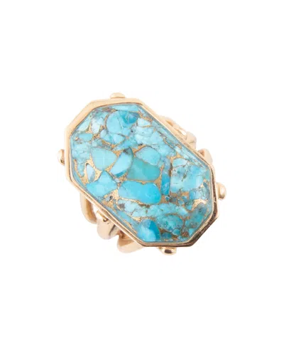 Barse Dolce Blue Teal Turquoise Matrix And Golden Ring In Metallic