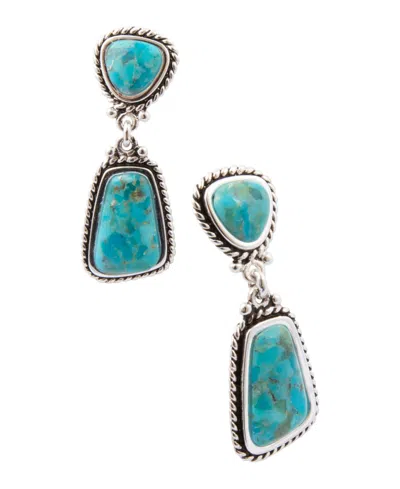 Barse Double Blue Turquoise Silver Drop Earrings