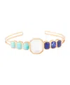 Barse Dual Color Blue Lapis Turquoise And White Mother Of Pearl Golden Cuff Bracelet In Genuine Apatite,mother Of Pearl,turquo