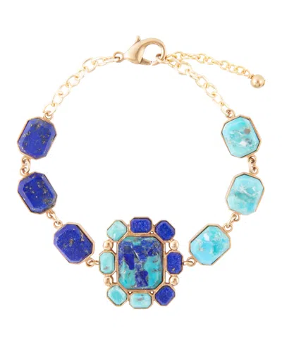 Barse Duality Blue Lapis And Turquoise Golden Bracelet In Multi
