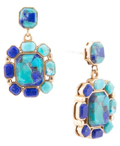 Barse Duality Blue Lapis And Turquoise Golden Drop Earrings In Multi