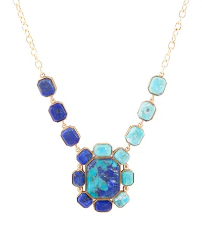 Barse Duality Blue Lapis And Turquoise Golden Pendant Necklace