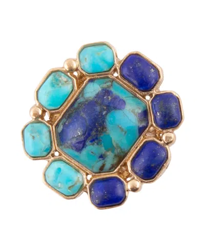 Barse Duality Blue Lapis And Turquoise Golden Statement Ring